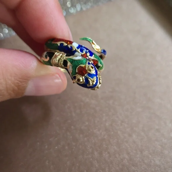 Vintage 14k Gold Enamel Serpent Wrap Coil Ring - Picture 6 of 15